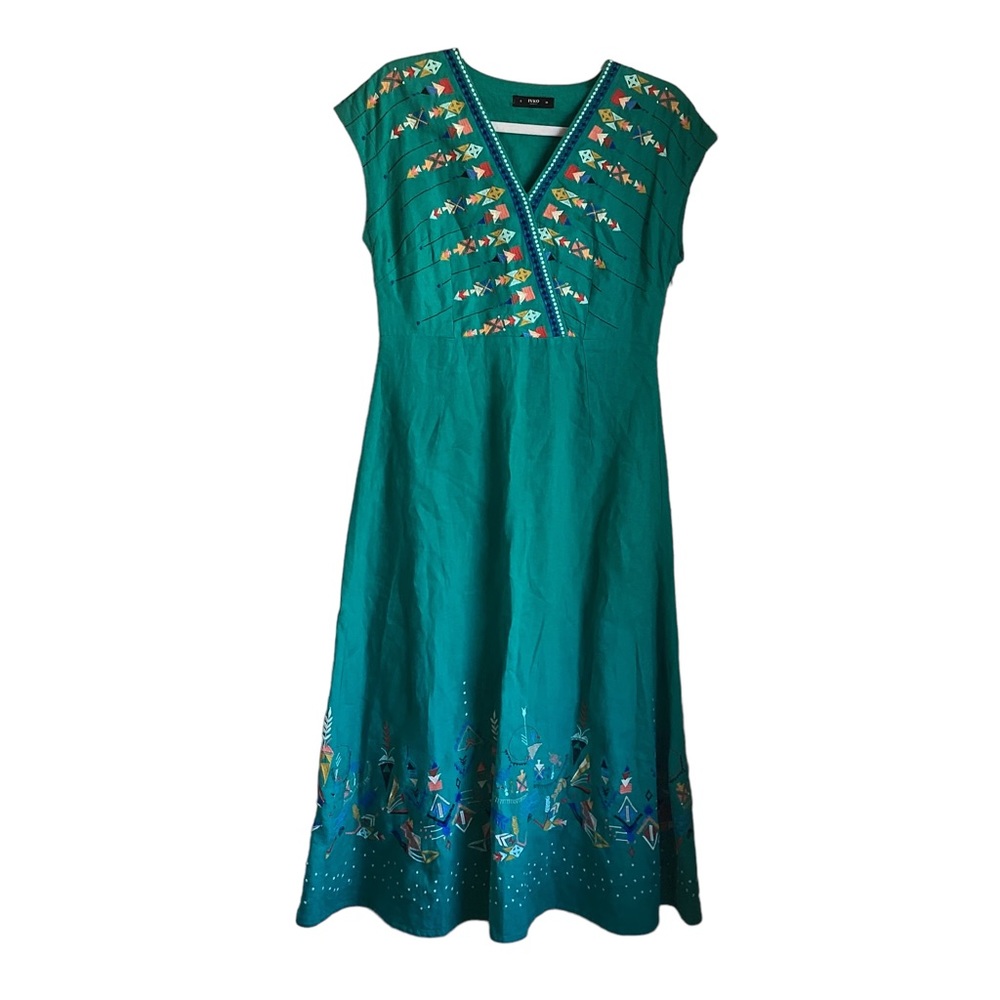 Ivko Women’s Knee Length Linen Sleeveless Dress W/Embroidery.  Size 36(6)